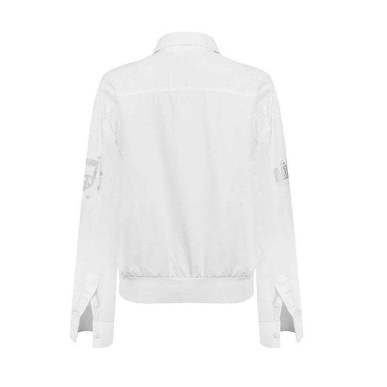 Damen Hemdbluse mit elastischem Saum, Button-Down und Schriftzug-Detail Nord Taschen