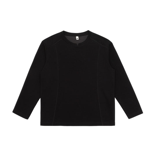 Damen Feines Baumwoll-Langarmshirt mit geradem Saum und Ziernaht-Detail Nord Taschen