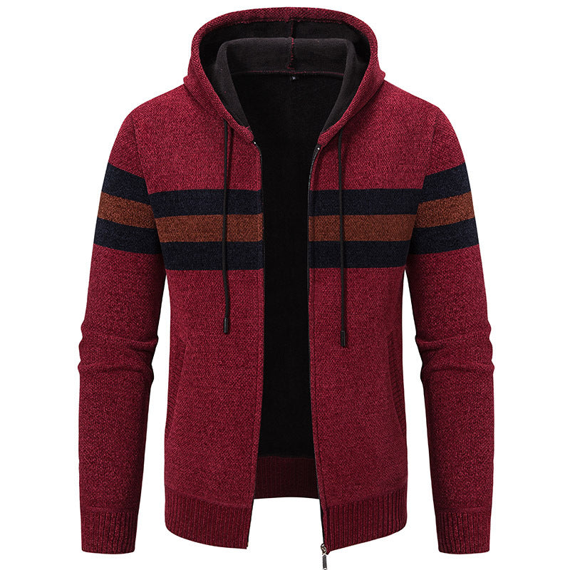 Herren Kapuzen-Strickjacke mit durchgehendem Reißverschluss, Kontraststreifen und Eingrifftaschen Nord Taschen