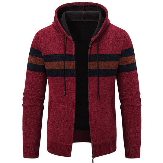 Herren Kapuzen-Strickjacke mit durchgehendem Reißverschluss, Kontraststreifen und Eingrifftaschen Nord Taschen