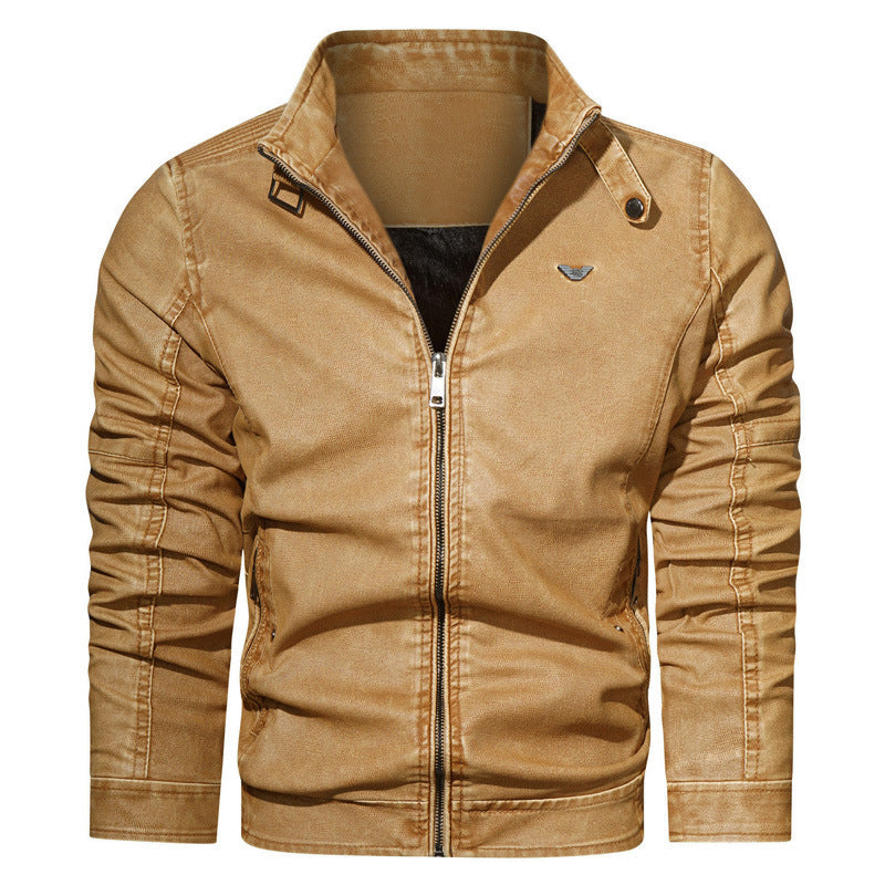 Herren Slim-Fit Jeansblouson im Pilotenstil mit Stehkragen, Ärmelraffungen und Reißverschlusstaschen Nord Taschen