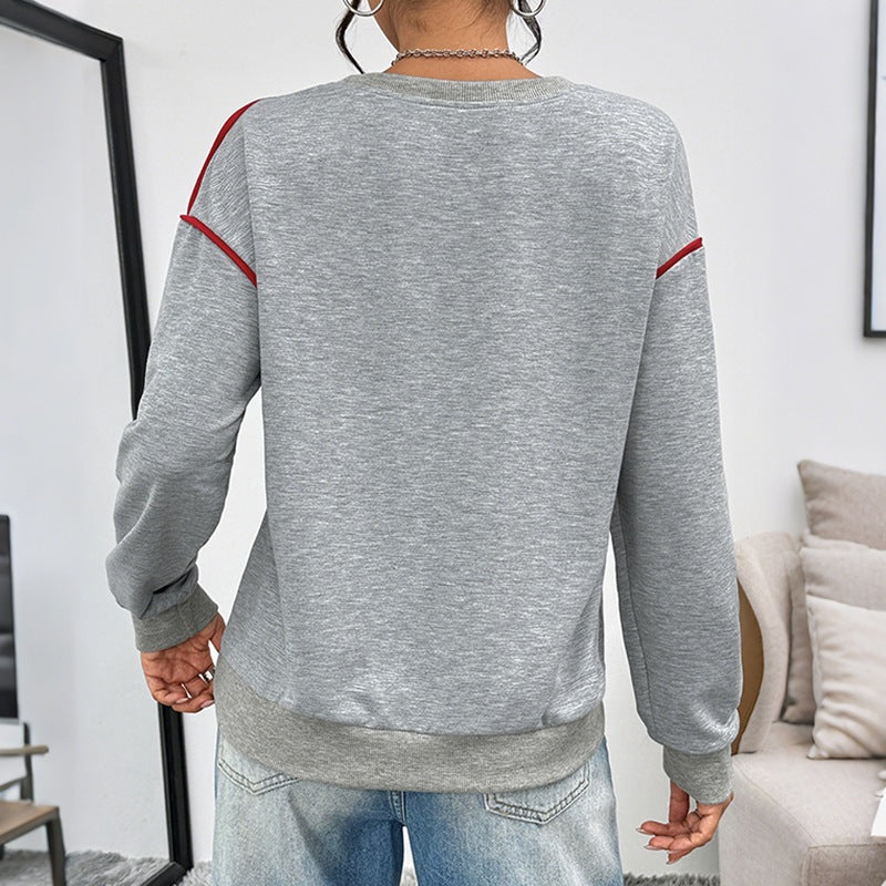 Damen Oversize-Sweatshirt mit Stickherz, Kontrastpaspeln und geripptem Saum Nord Taschen