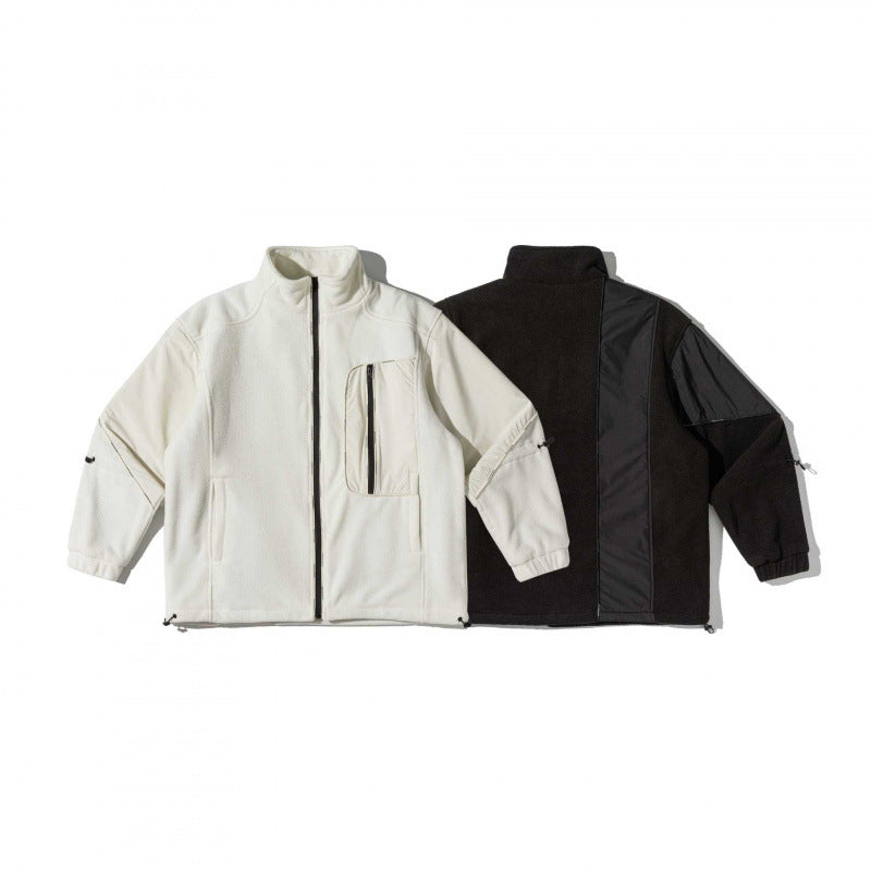 Unisex Oversize-Fleecejacke mit Nylon-Panelen, hohem Stehkragen und Multi-Taschen Nord Taschen