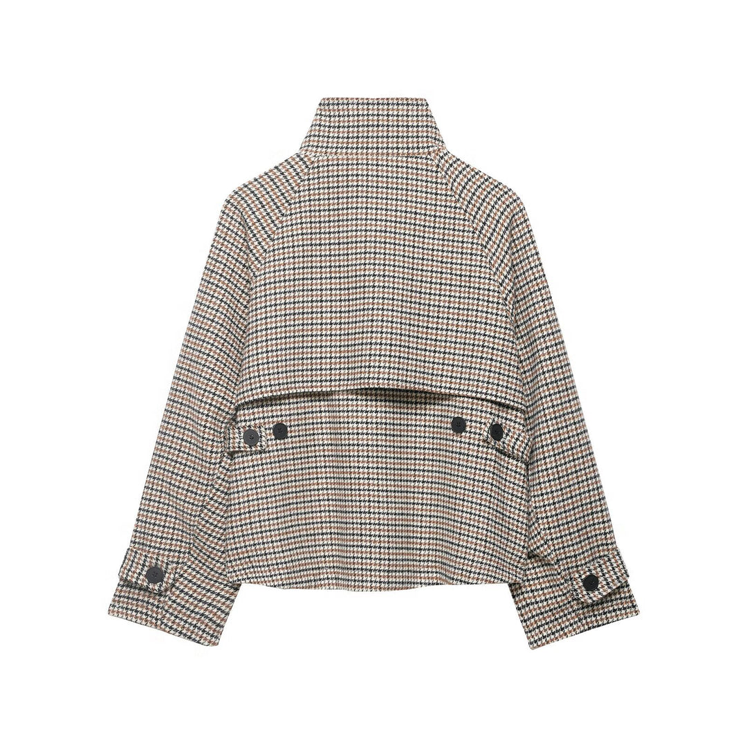 Damen Kurzgeschnittene Bouclé-Jacke mit hohem Stehkragen und Raglanärmeln Nord Taschen