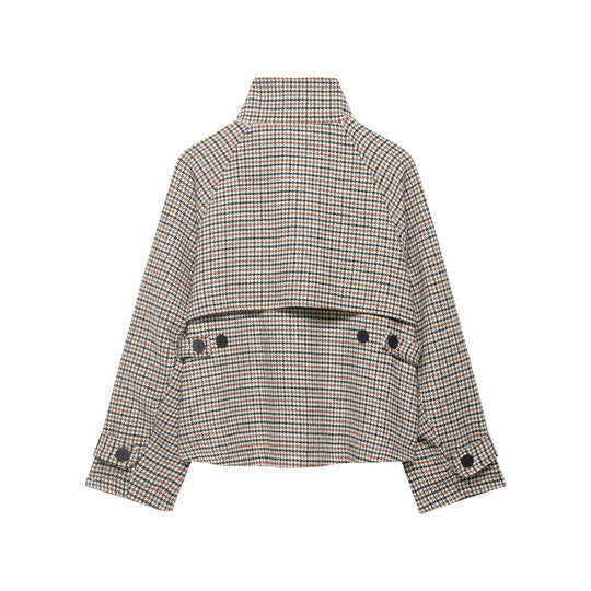 Damen Kurzgeschnittene Bouclé-Jacke mit hohem Stehkragen und Raglanärmeln Nord Taschen