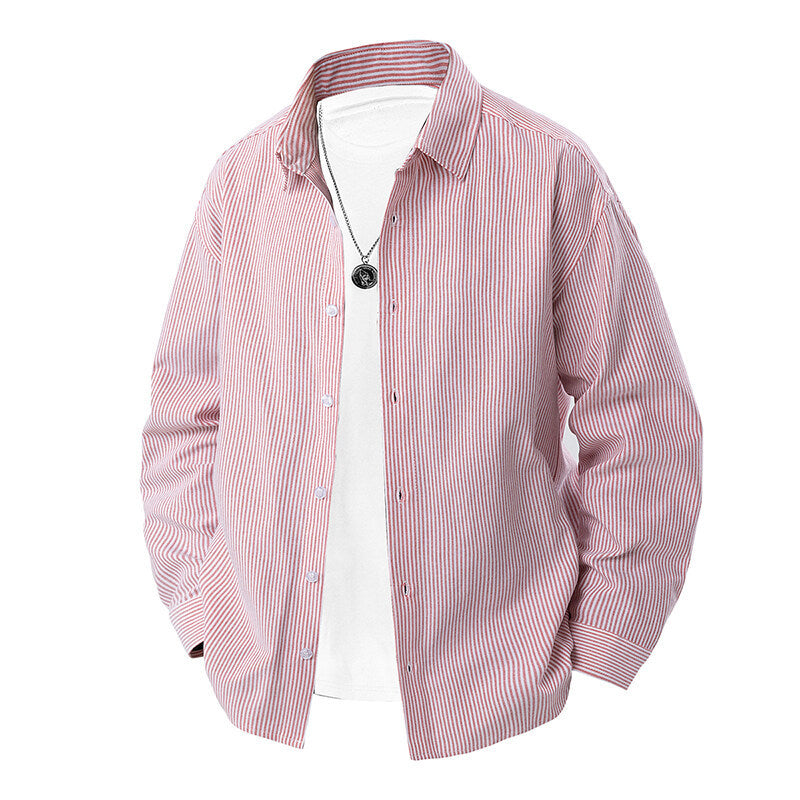 Herren gestreiftes Overshirt-Hemd mit lockerer Passform und Kentkragen Nord Taschen