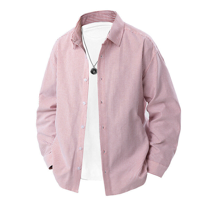 Herren gestreiftes Overshirt-Hemd mit lockerer Passform und Kentkragen Nord Taschen