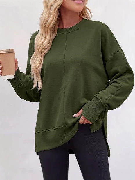 Damen Oversize‑Sweatshirt mit sichtbarer Mittelnaht und Rundhalsausschnitt Nord Taschen
