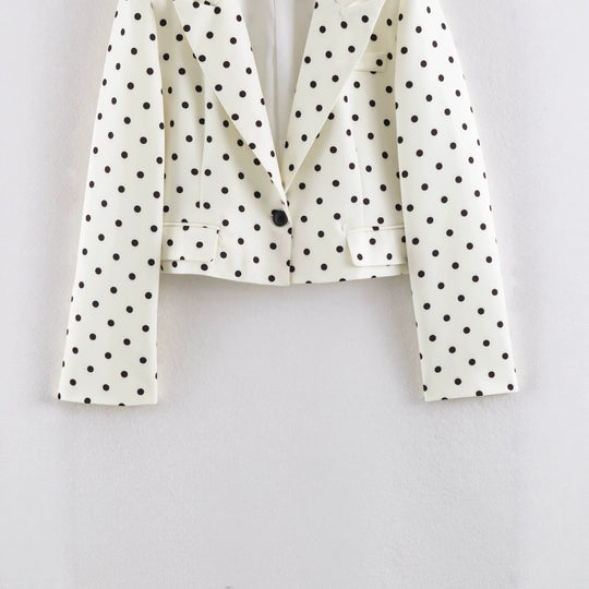 Damen Gepunkteter Cropped-Blazer mit Reverskragen und Pattentaschen Nord Taschen