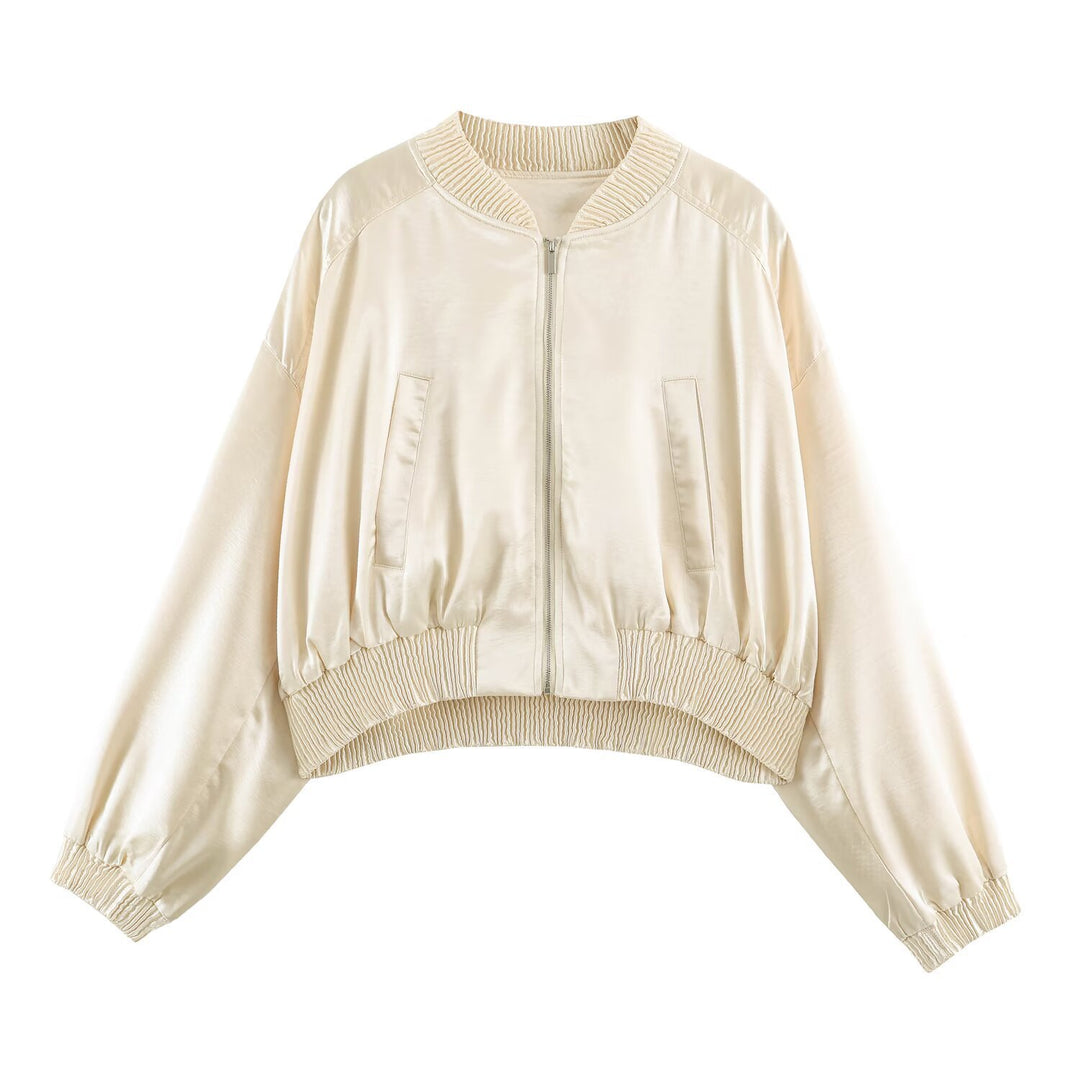 Damen Cropped Bomberjacke aus Satin mit Rippbündchen Nord Taschen