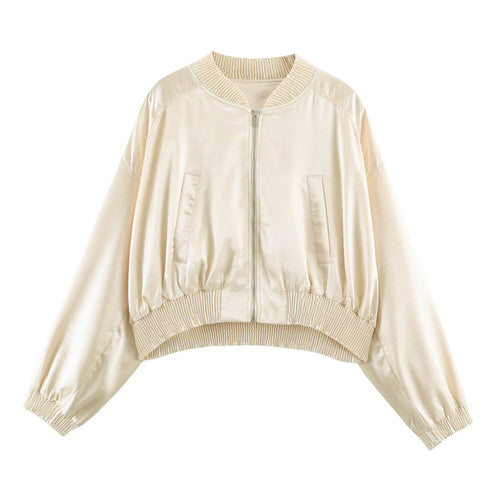 Damen Cropped Bomberjacke aus Satin mit Rippbündchen Nord Taschen