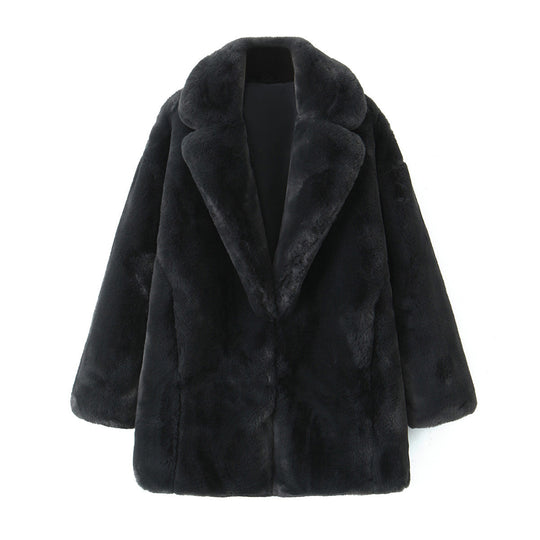 Damen Kurzmantel aus ultraflauschigem Hochflor‑Faux‑Fur mit kastiger Silhouette und voluminösem Reverskragen Nord Taschen