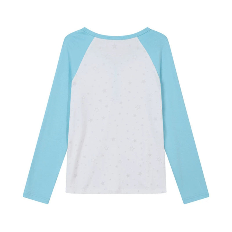 Damen Langarm-Henleyshirt mit Raglanärmeln, Raffung und Sternenprint Nord Taschen