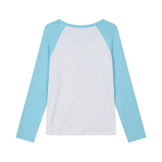 Damen Langarm-Henleyshirt mit Raglanärmeln, Raffung und Sternenprint Nord Taschen