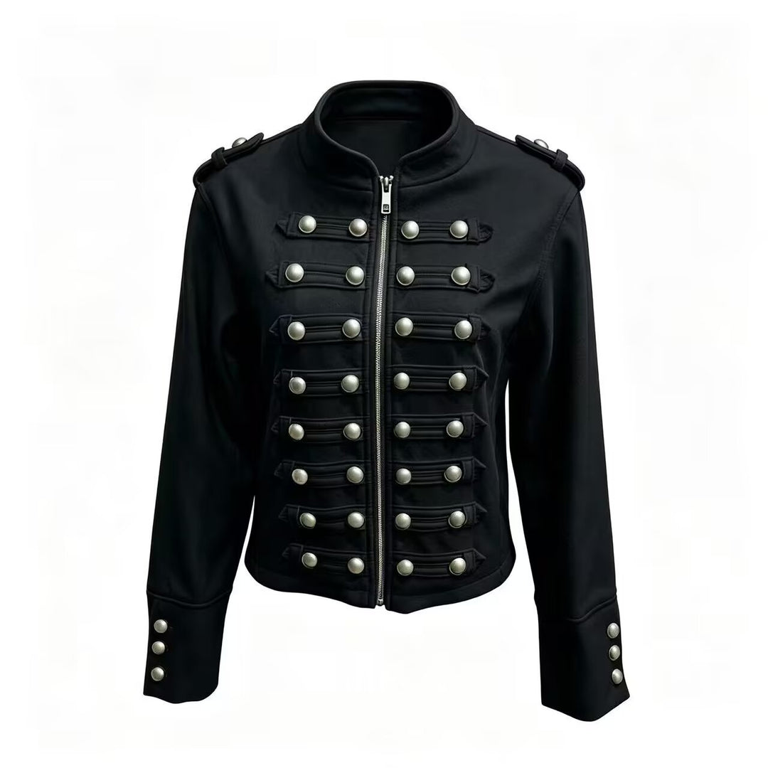 Damen Kurzjacke im Military‑Stil mit Stehkragen, Zierknopfleiste und Schulterklappen Nord Taschen