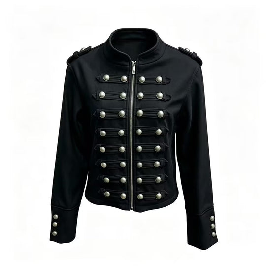 Damen Kurzjacke im Military‑Stil mit Stehkragen, Zierknopfleiste und Schulterklappen Nord Taschen