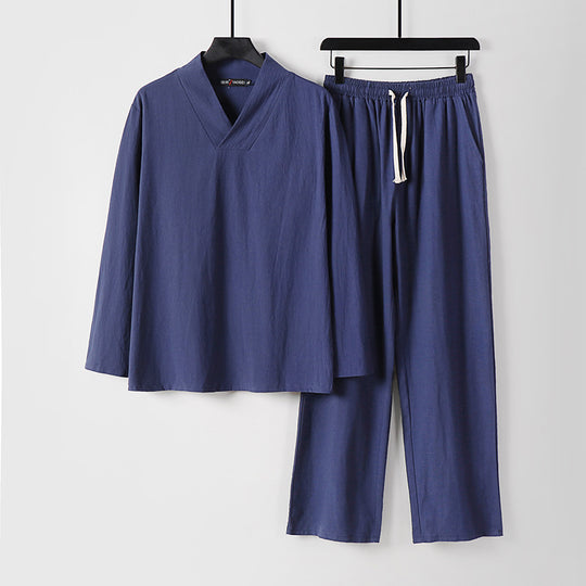 Unisex Zen-inspiriertes Leichtes Loungewear-Set mit V-Ausschnitt-Shirt und Elastischer Kordelbund-Hose Nord Taschen