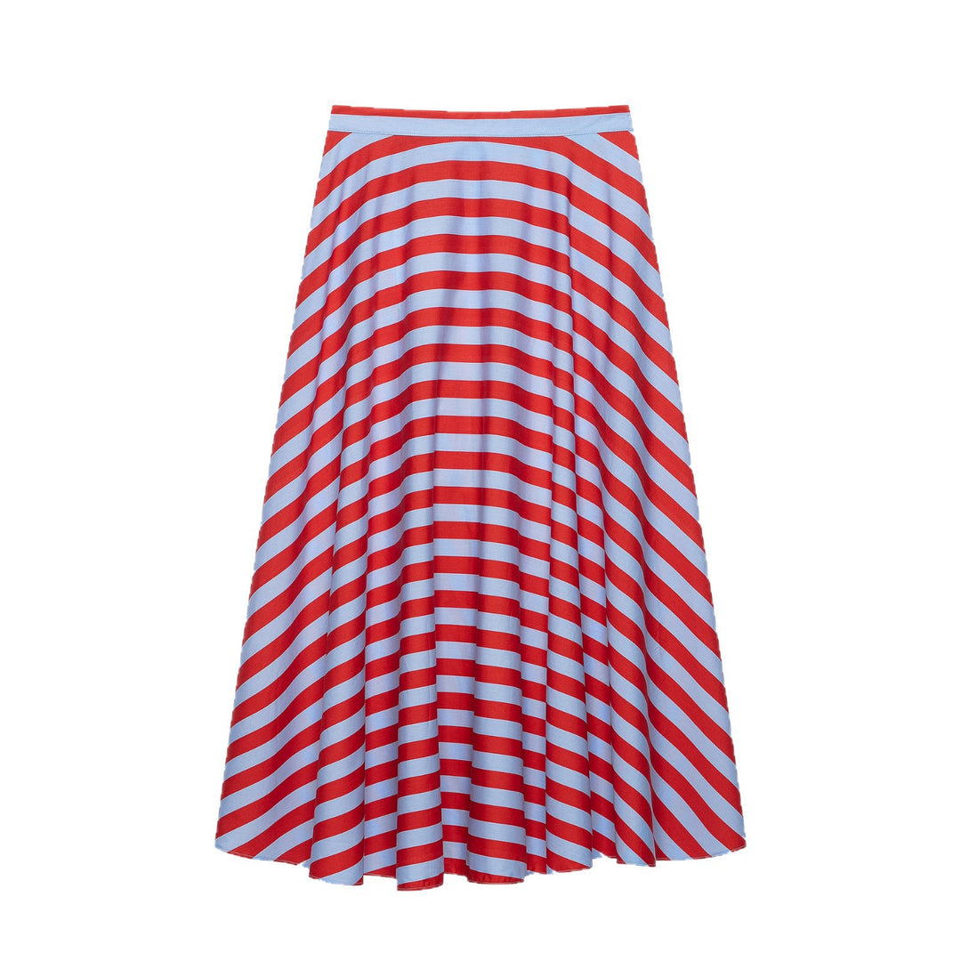 Damen A-Linien-Midirock aus fließendem Jersey mit diagonalen Streifen Nord Taschen