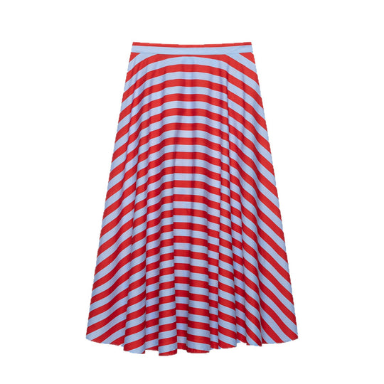 Damen A-Linien-Midirock aus fließendem Jersey mit diagonalen Streifen Nord Taschen