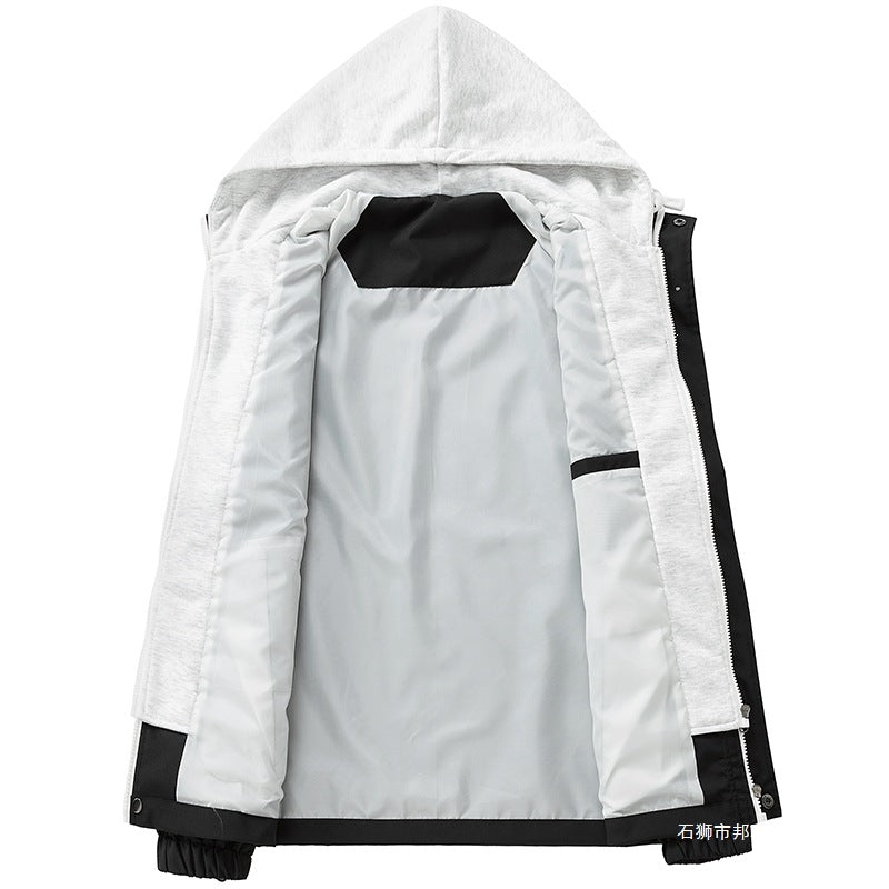 Herren Leichte wind- und wasserabweisende Kapuzen-Übergangsjacke mit fleecegefütterter Kapuze und elastischem Saum Nord Taschen