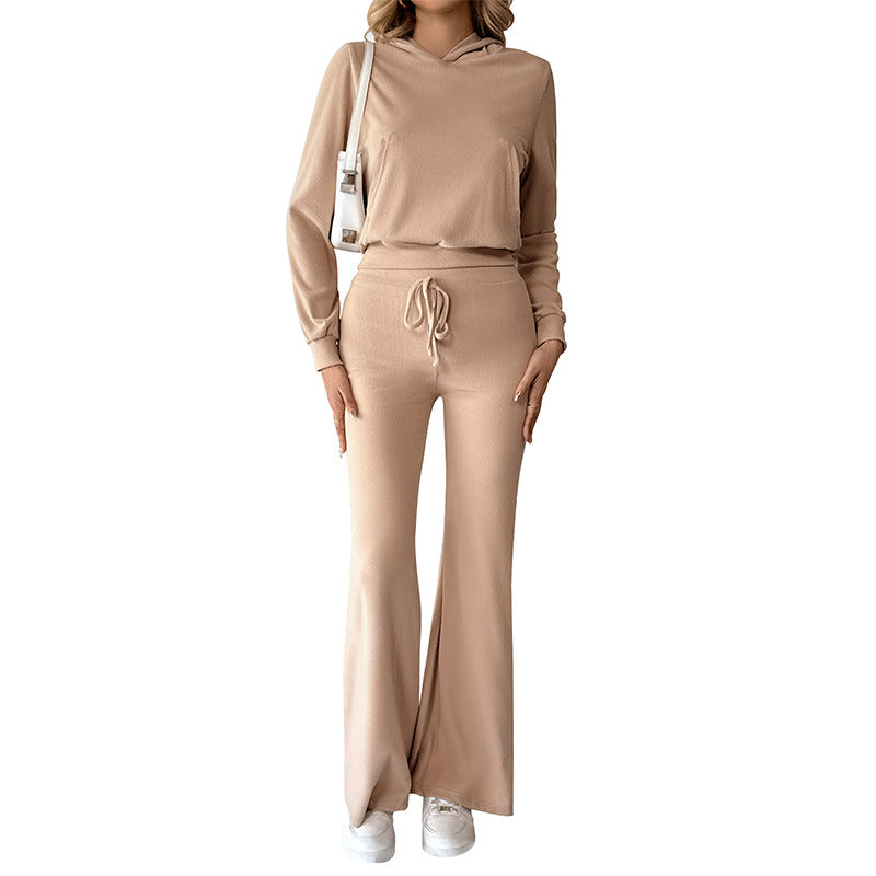 Damen Lässiger Hoodie und Flared Pants Set Nord Taschen