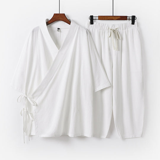 Herren Kimono-Loungewear-Set mit Wickeloberteil, Kordelbundhose und lockerer Passform Nord Taschen