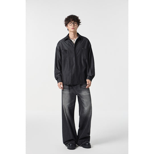 Herren Oversize Hemdjacke aus leichter Denim-Qualität mit verdeckter Knopfleiste und Brusttaschen Nord Taschen