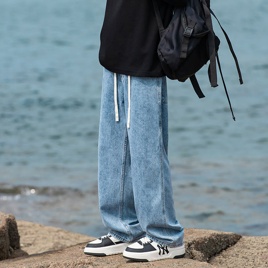 Herren Weite Vintage‑Washed Baggy-Jeans im Joggerstil mit Tunnelzugbund und geripptem Knöchelabschluss Nord Taschen