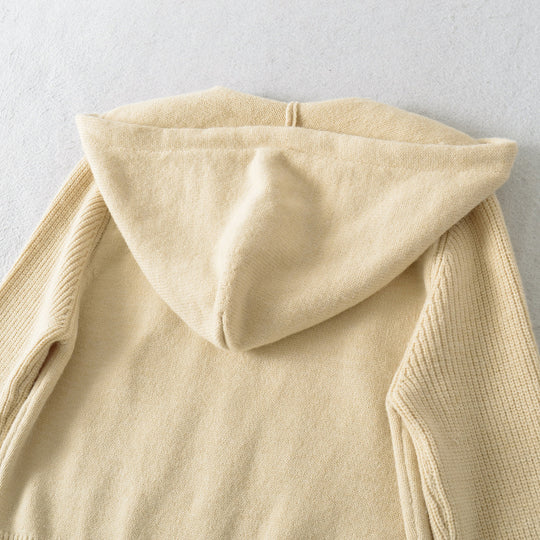 Damen Kurze Kapuzen-Strickjacke mit Reißverschluss und tailliertem Rippenbund Nord Taschen