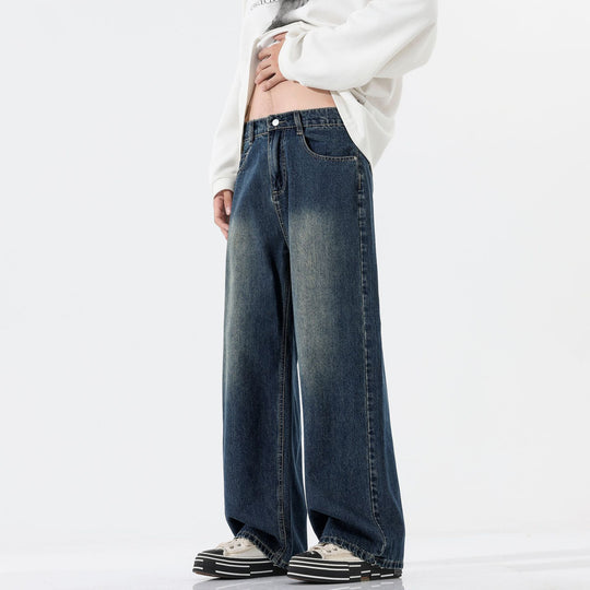 Herren Weite Bodenlange Denim‑Palazzohose mit verlängertem Saum und soften Used‑Akzenten Nord Taschen