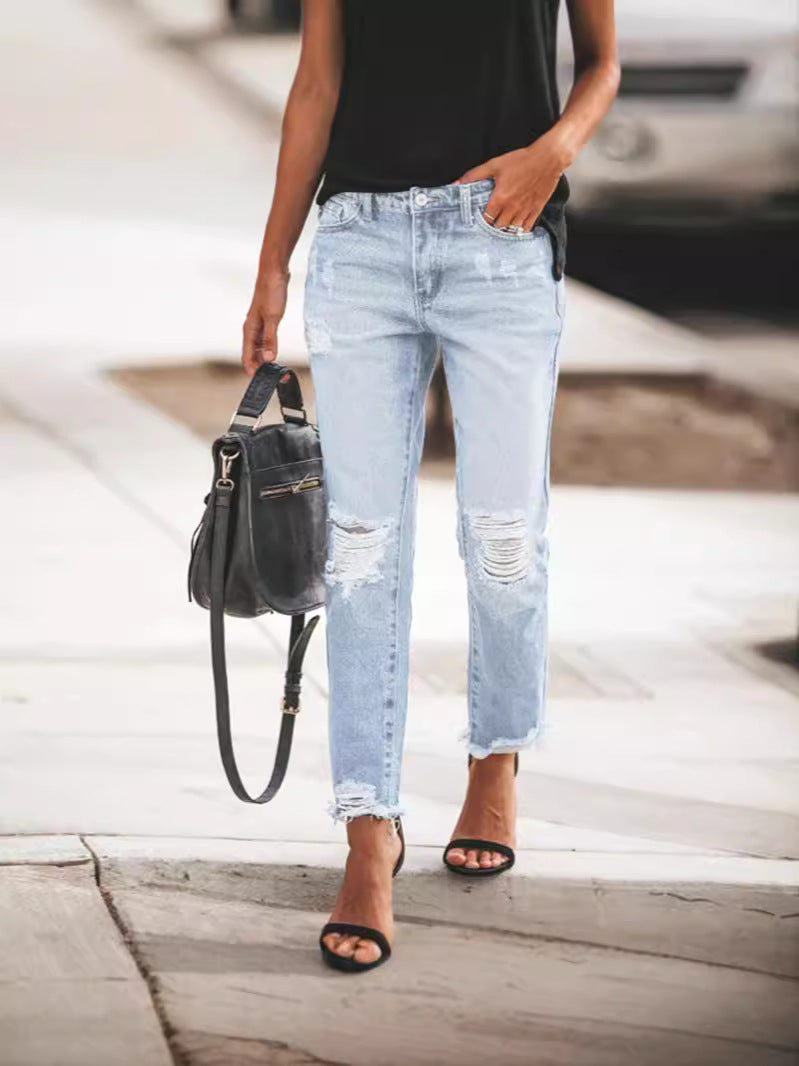 Damen Ripped Denim mit lässigem Schnitt und ausgefranstem Saum Nord Taschen
