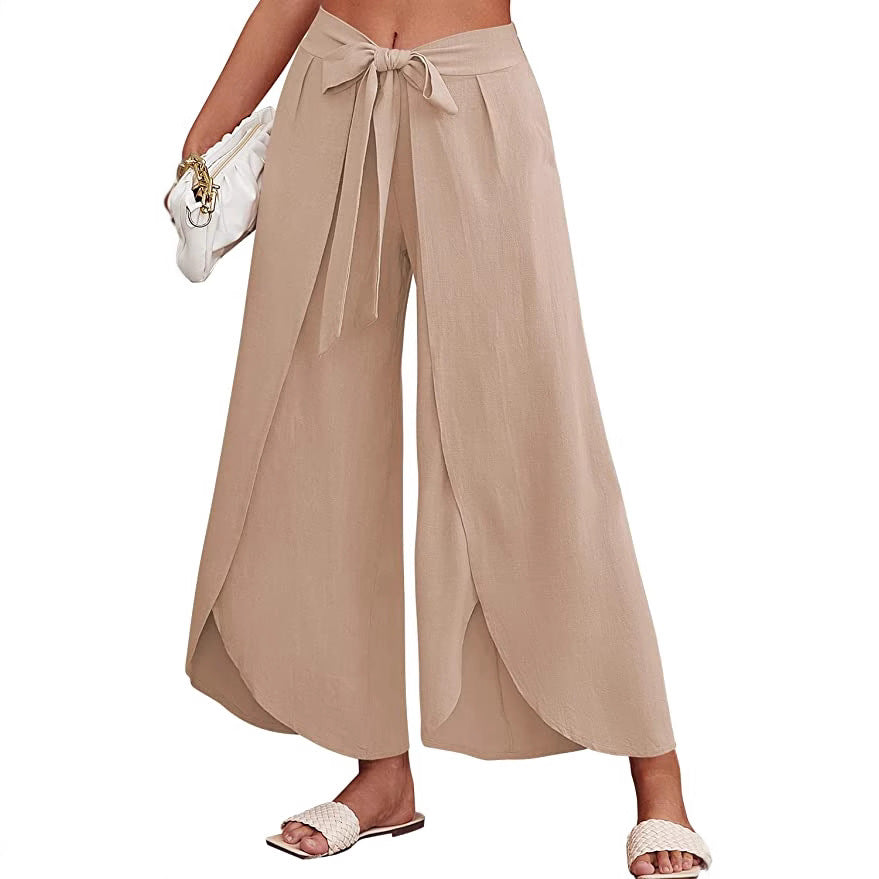 Damen Weite Sommerhose aus leichtem, atmungsaktivem Stoff mit Bindegürtel