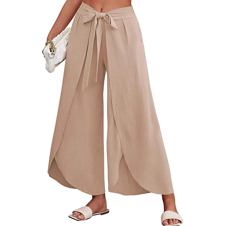 Damen Weite Sommerhose aus leichtem, atmungsaktivem Stoff mit Bindegürtel