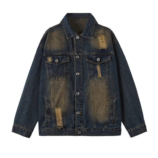 Herren Oversized Jeansjacke mit Used-Waschung und Destroy-Details Nord Taschen