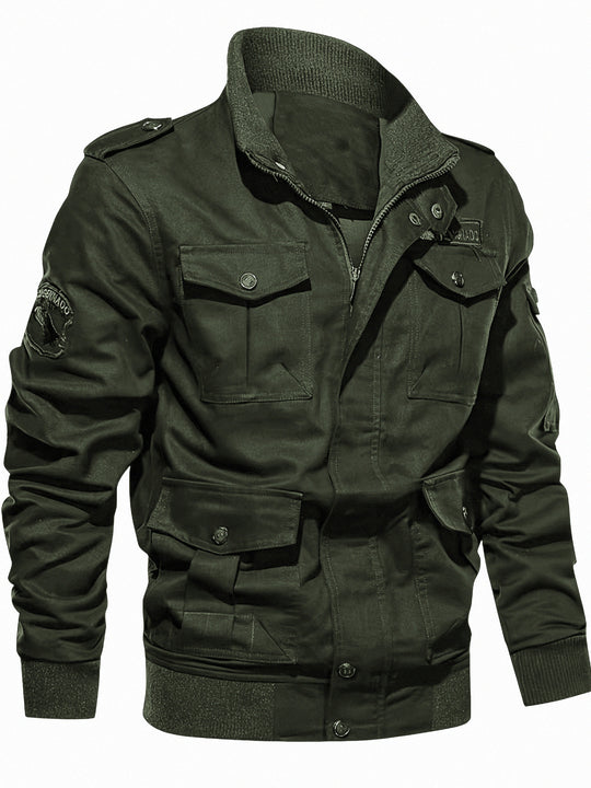 Herren Fieldjacke im Military-Stil mit Mehrfach-Taschen und Strickkragen Nord Taschen