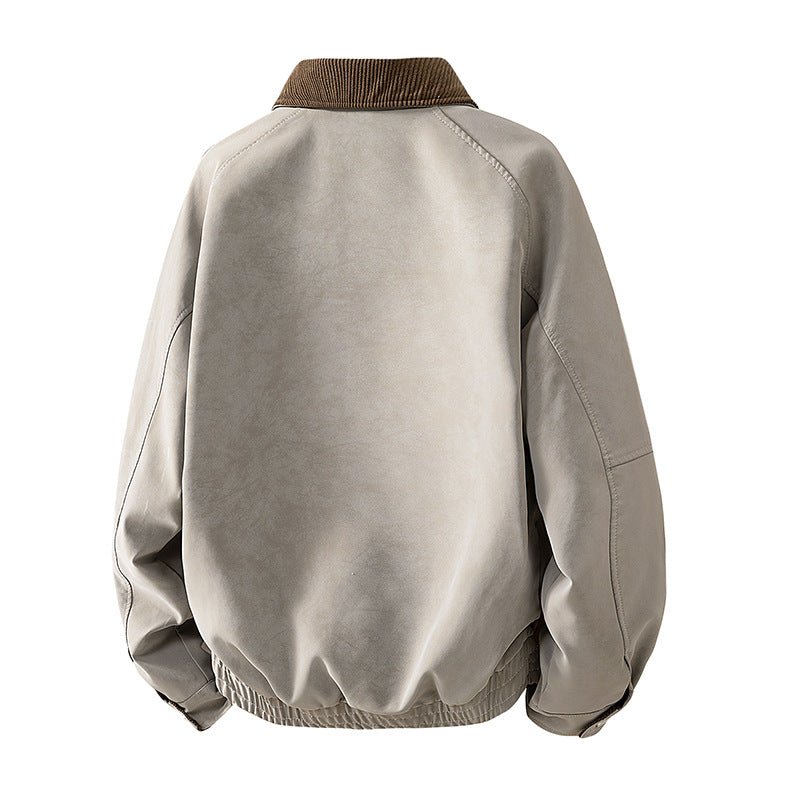 Herren Oversize Utility-Bomberjacke aus Kunstleder mit geripptem Saum und Hemdkragen Nord Taschen