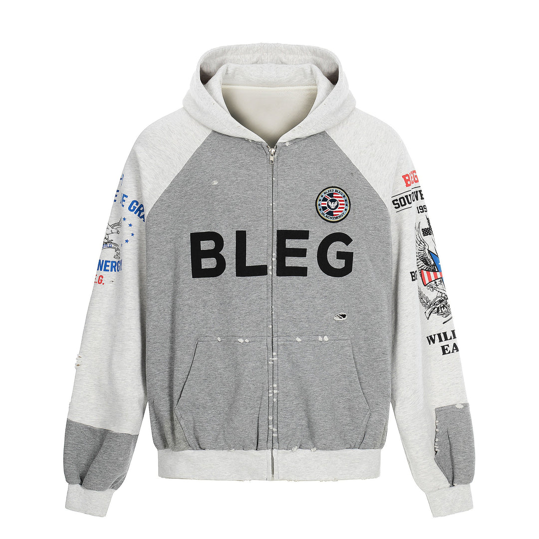 Herren Zip‑Hoodie im Vintage‑College‑Look mit Raglanärmeln und Distressed‑Details Nord Taschen
