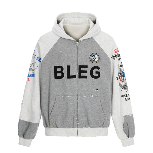 Herren Zip‑Hoodie im Vintage‑College‑Look mit Raglanärmeln und Distressed‑Details Nord Taschen