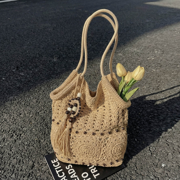Damen gehäkelte Schultertasche mit bezaubernden Quasten Nord Taschen