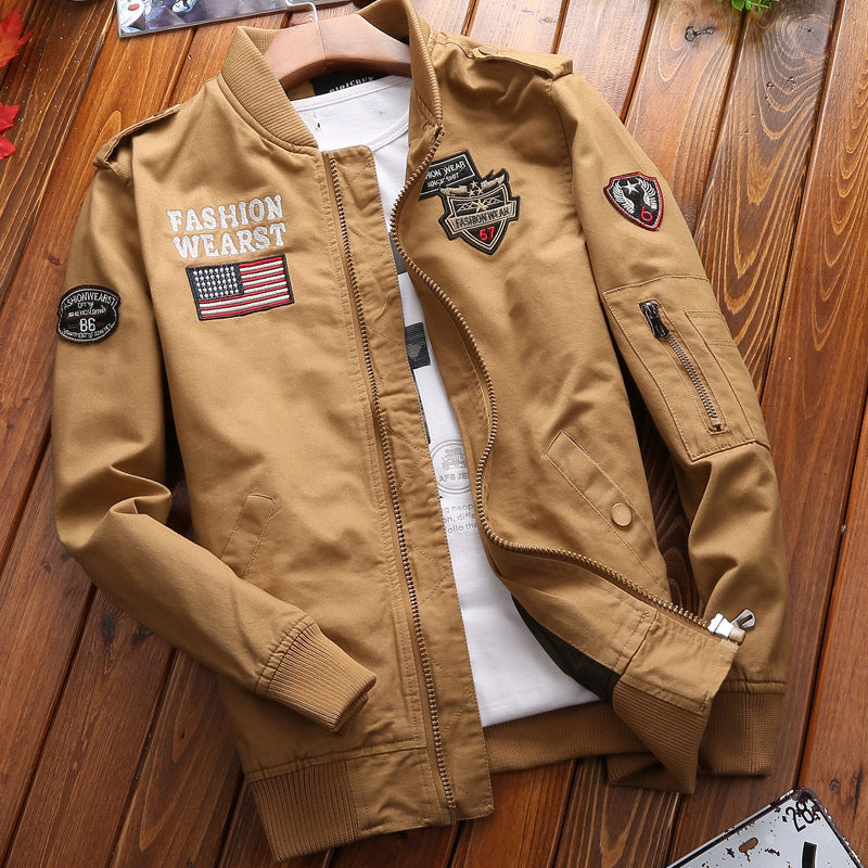 Herren Canvas-Bomberjacke im Retro-Pilotencut mit gestepptem Kragen und gestreiften Rippbündchen Nord Taschen