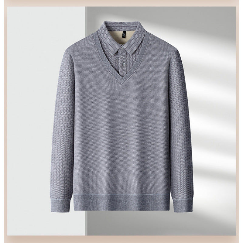 Herren Feinstrick-Pullover mit V-Ausschnitt und integriertem Polokragen Nord Taschen