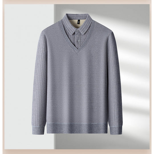 Herren Feinstrick-Pullover mit V-Ausschnitt und integriertem Polokragen Nord Taschen