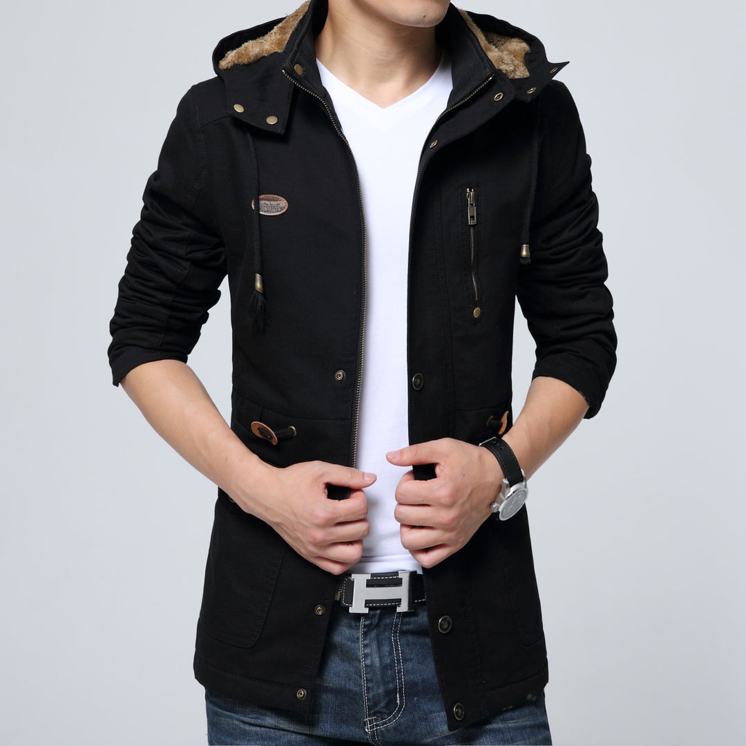 Herren leichter Utility-Parka mit Kapuze, Teddyfutter im Kragen und vertikaler Reißverschlusstasche Nord Taschen