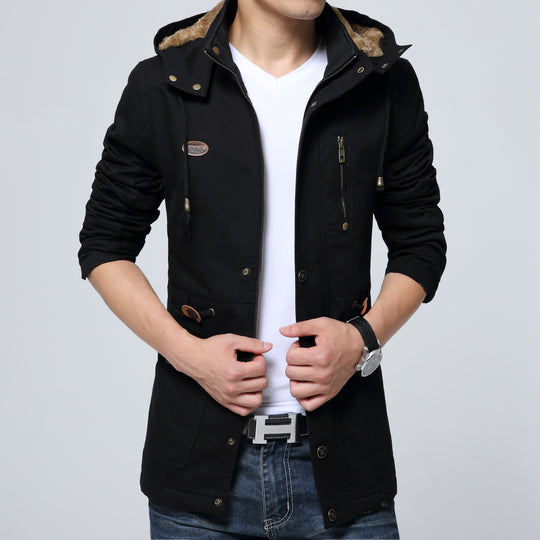 Herren leichter Utility-Parka mit Kapuze, Teddyfutter im Kragen und vertikaler Reißverschlusstasche Nord Taschen