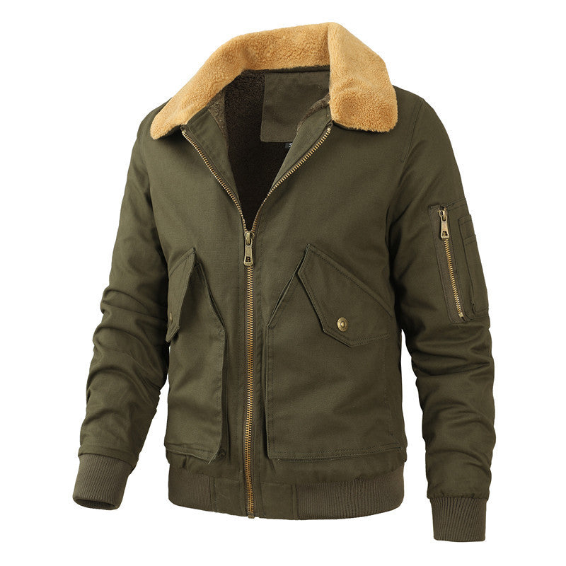 Herren Pilot-Blouson aus robustem Canvas mit Kunstfellkragen und Multitaschen-Design Nord Taschen