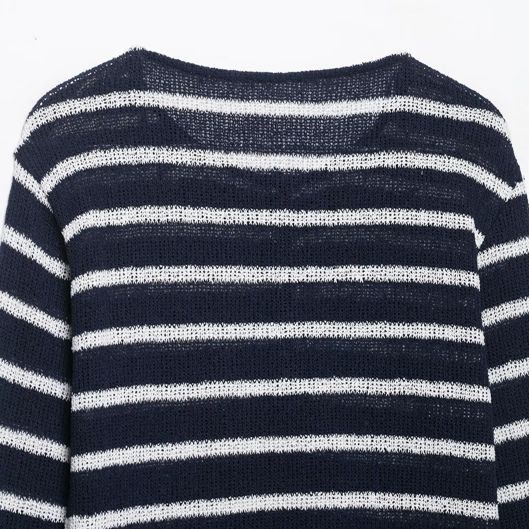 Damen Streifensweater mit Knopfleiste und leichtem Strukturstrick Nord Taschen