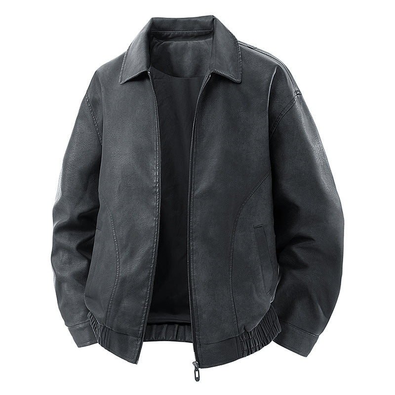 Herren legerer Lederblouson mit Reißverschluss und elastischem Saum Nord Taschen