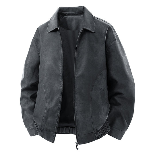 Herren legerer Lederblouson mit Reißverschluss und elastischem Saum Nord Taschen