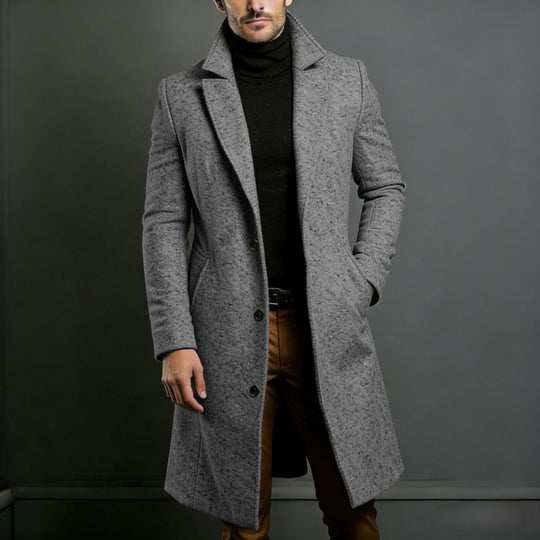 Herren Langer taillierter Wollmantel mit Reverskragen und Pattentaschen Nord Taschen