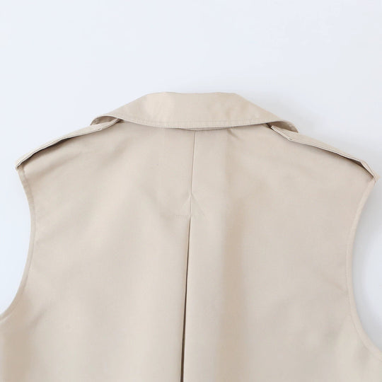 Damen Ärmellose Doppelreihige Trench‑Weste mit Reverskragen und Taillengürtel Nord Taschen